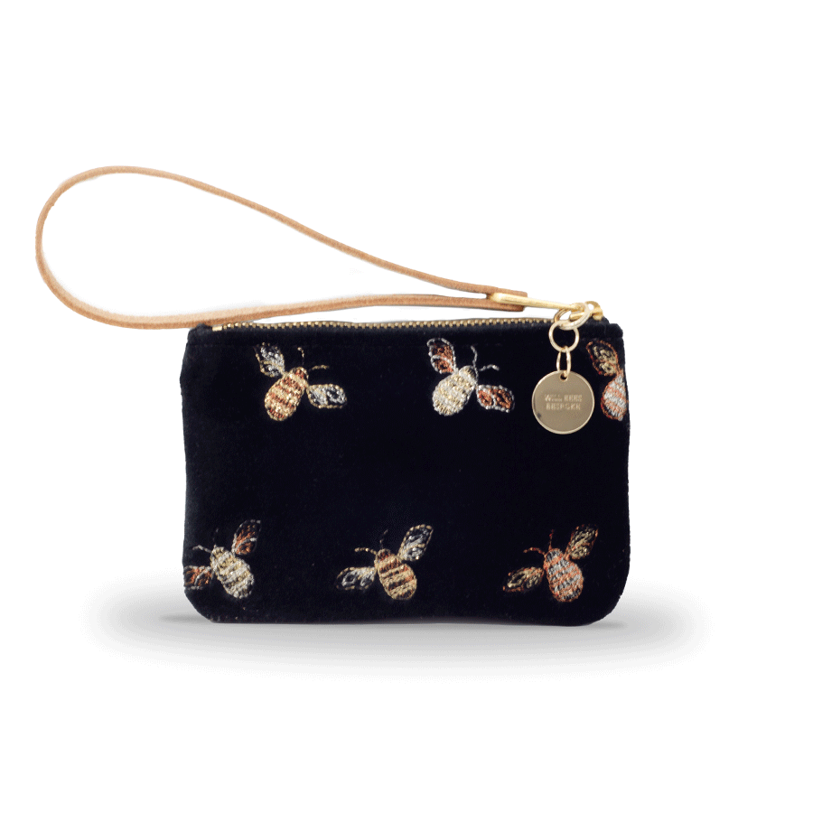 Jane Coin Purse - Classic Bees on Black Velvet