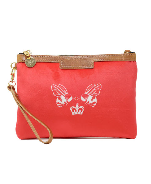 Diana 2 in 1 Clutch - Royal Bee in Coral Velvet - Will Bees Bespoke
