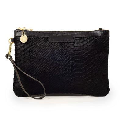 Diana 2 in 1 Clutch - Black Snake Print - Black Leather