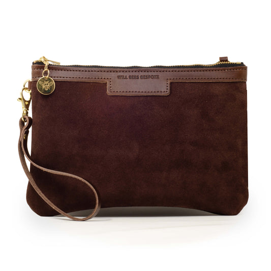Diana 2 in 1 Clutch - Chocolate Suede - Brown Leather