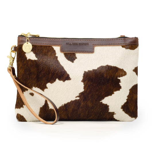 Diana 2 in 1 Clutch - Brown Cow Print - Brown Leather