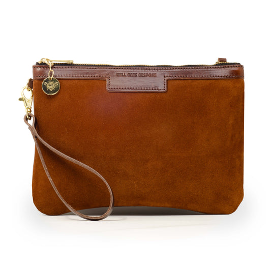 Diana 2 in 1 Clutch - Dark Tan Suede - Brown Leather