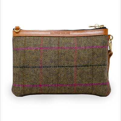 Diana 2 in 1 Clutch - Green & Pink Tweed Check