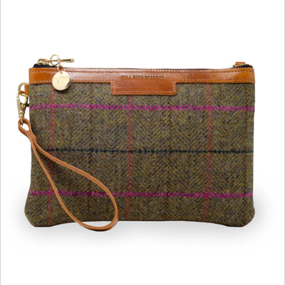 Diana 2 in 1 Clutch - Green & Pink Tweed Check