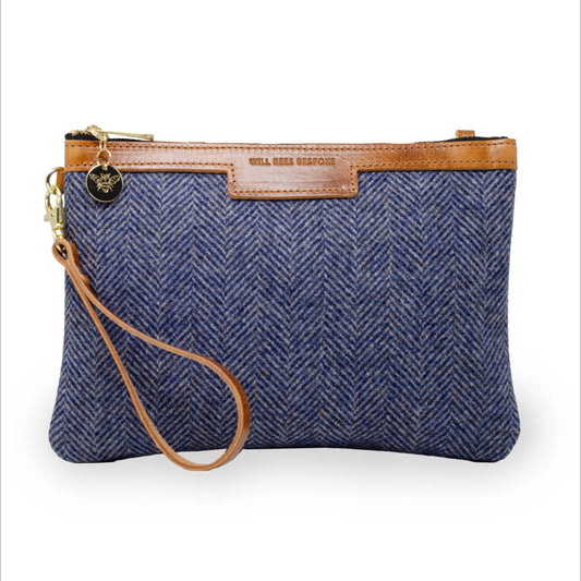 Diana 2 in 1 Clutch - Blue Herringbone Tweed