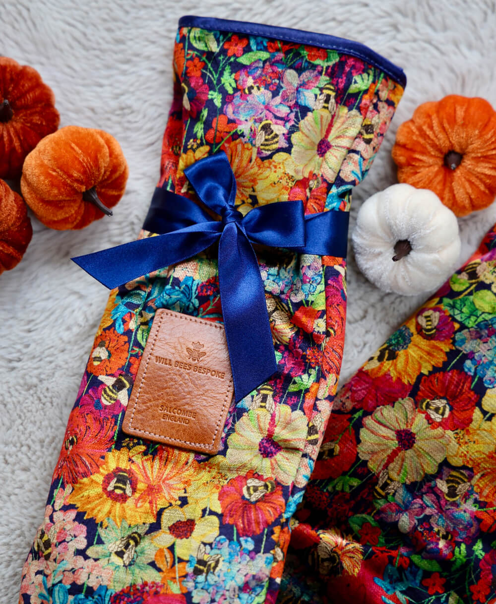 Long Hot Water Bottle & Cover - Bumblebee Garden in Mini Midday Sun