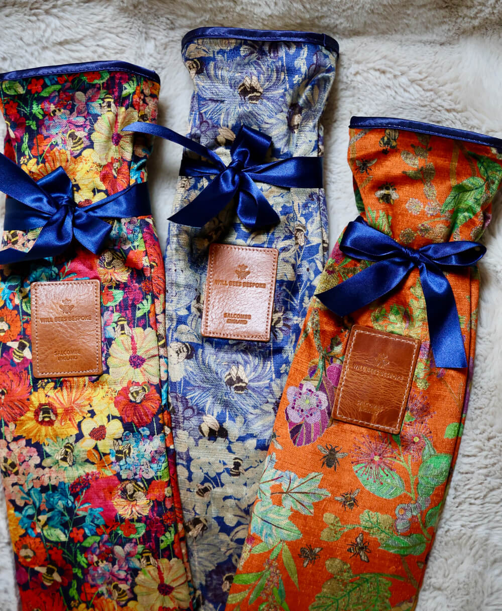 Long Hot Water Bottle & Cover - Bumblebee Garden in Mini Midday Sun