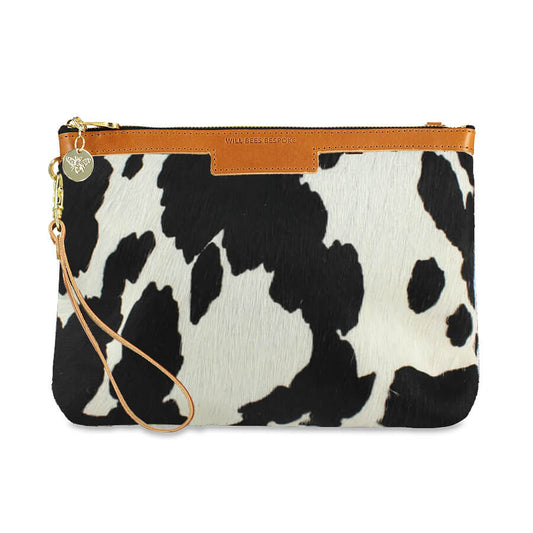 Oversized Diana 2 in 1 Clutch - Black Cow Print - Will Bees Bespoke