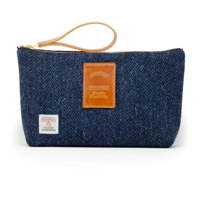 Mens Wash Bag - Harris Tweed® Navy Herringbone - Will Bees Bespoke