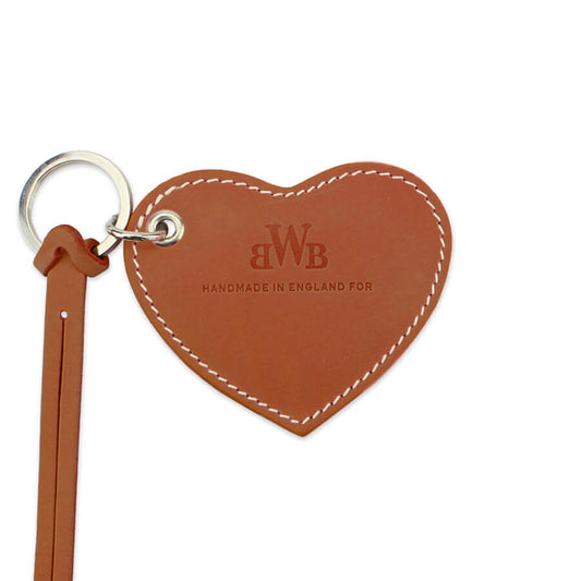 Large Leather Heart Keyring - Tan
