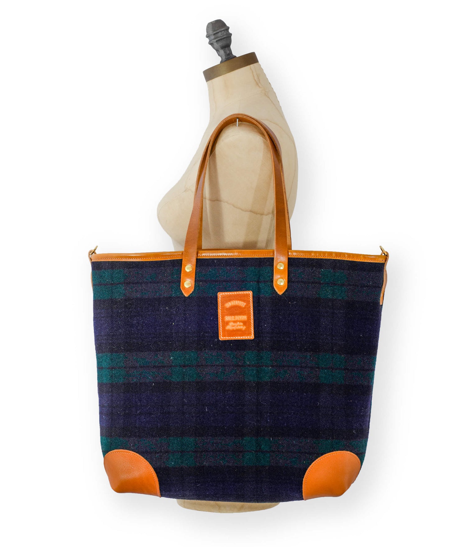 Large Tote - Navy & Green Check