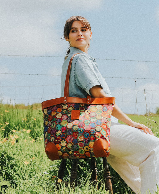 Large Tote - Hexagon Hive in Ivy - Will Bees Bespoke