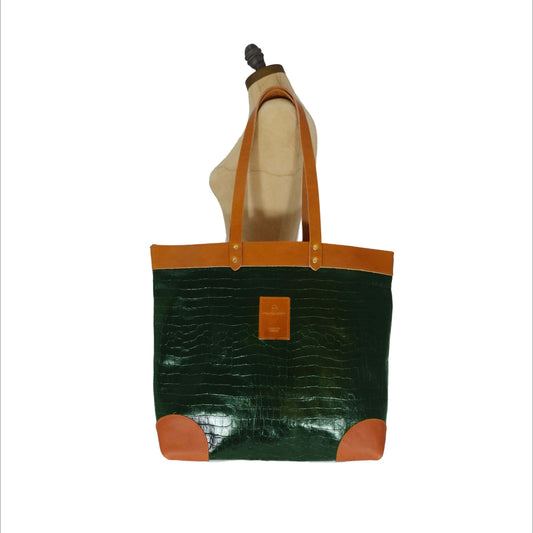 Large Tote - Dark Green Croc - Will Bees Bespoke