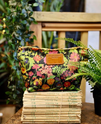 Velvet Make up Bag - Woven Meadow in Bramble