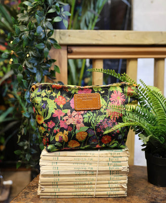 Velvet Make up Bag - Woven Meadow in Bramble