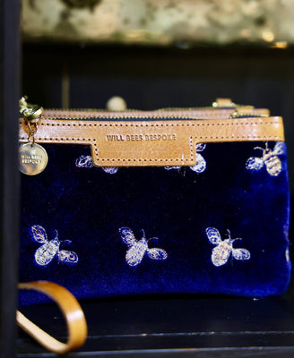 Mini Diana 2 in 1 Clutch - Classic Bees on Navy Velvet