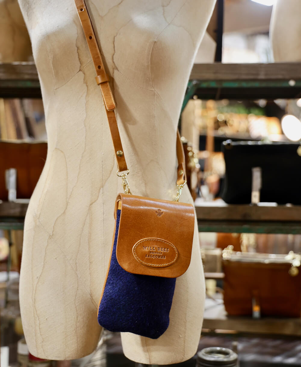 Phone Bag - Navy Wool - Will Bees Bespoke