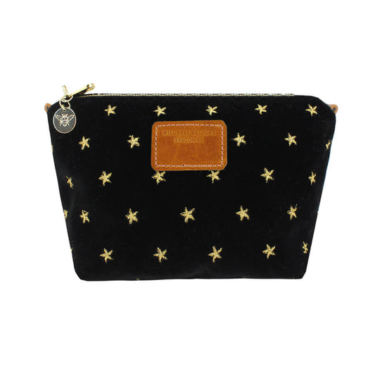 Velvet Make up Bag - Gold Stars on Black Velvet - Will Bees Bespoke