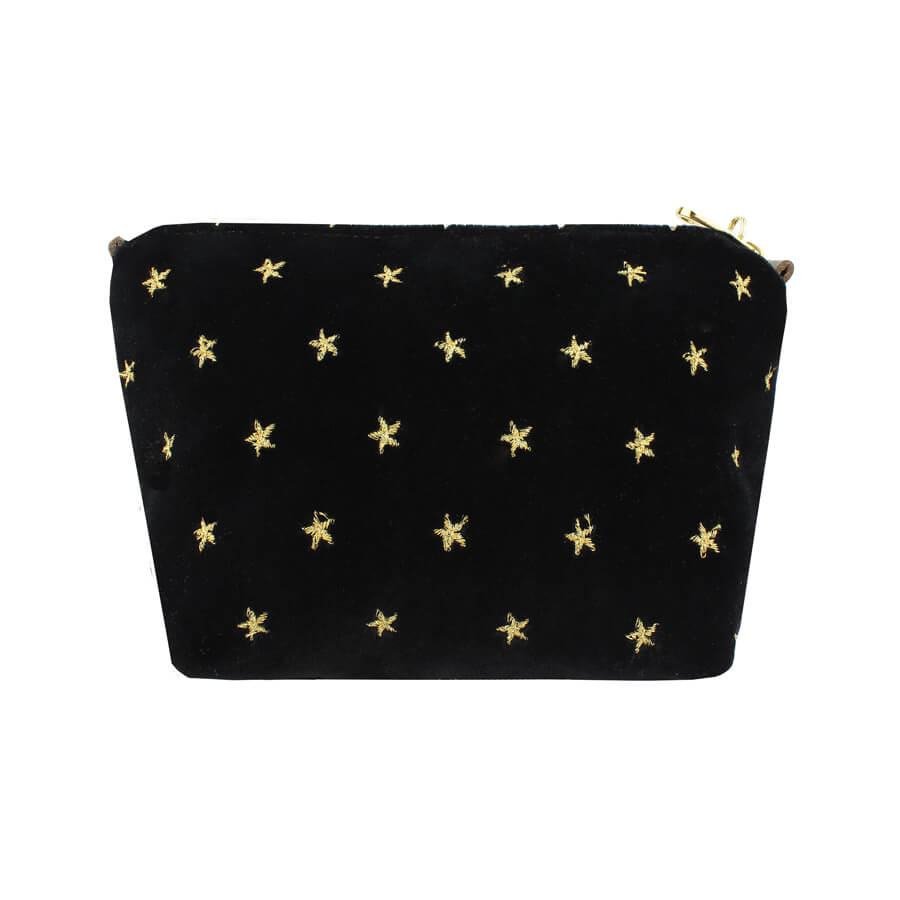 Velvet Make up Bag - Gold Stars on Black Velvet - Will Bees Bespoke