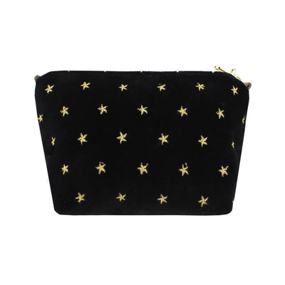 Velvet Make up Bag - Gold Stars on Black Velvet - Will Bees Bespoke