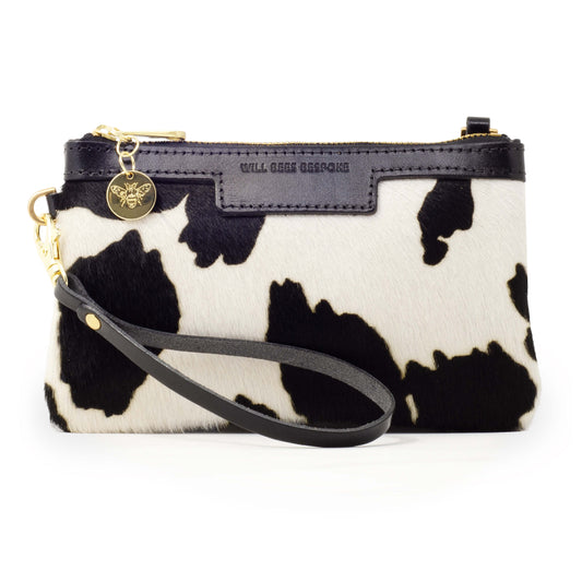 Mini Diana 2 in 1 Clutch - Black Cow Print - Black Leather