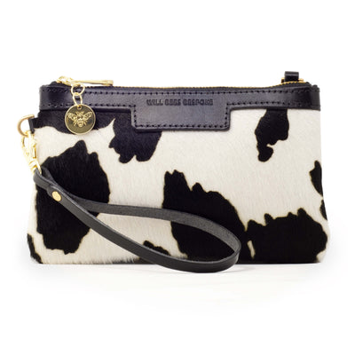 Mini Diana 2 in 1 Clutch - Black Cow Print - Black Leather