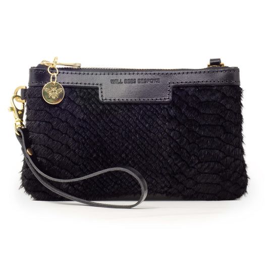 Mini Diana 2 in 1 Clutch - Black Snake Print - Black Leather