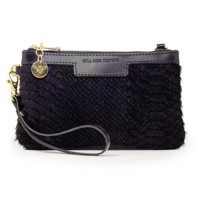 Mini Diana 2 in 1 Clutch - Black Snake Print - Black Leather