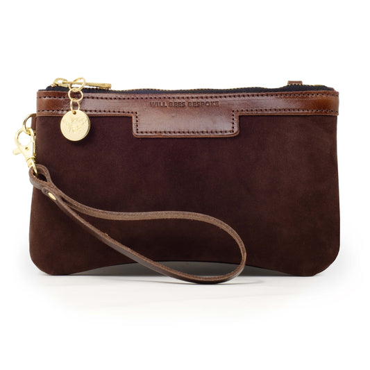 Mini Diana 2 in 1 Clutch - Chocolate Suede - Brown Leather