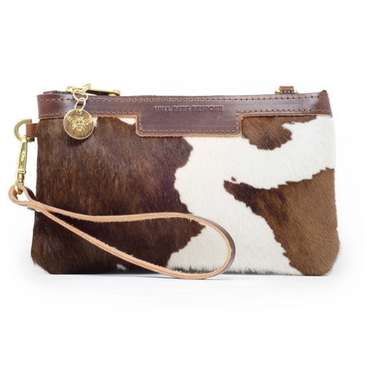 Mini Diana 2 in 1 Clutch - Brown Cow Print - Brown Leather
