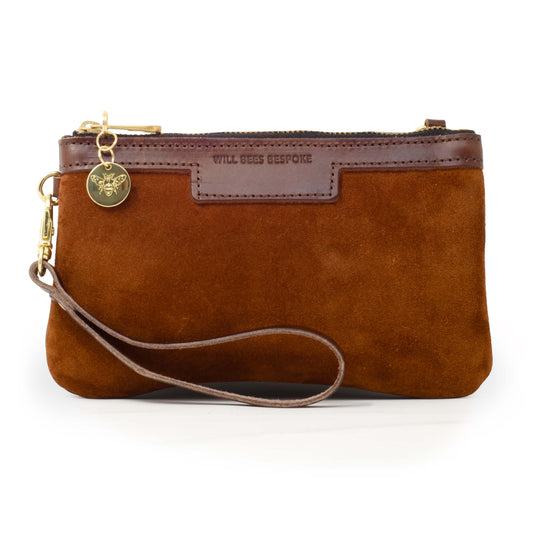 Mini Diana 2 in 1 Clutch - Dark Tan Suede - Brown Leather