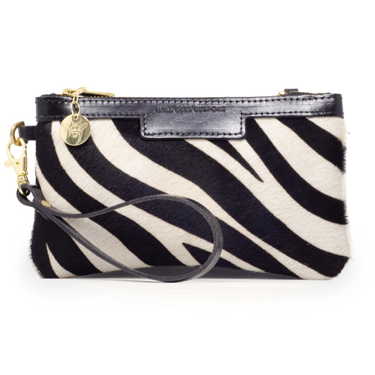 Mini Diana 2 in 1 Clutch - Zebra Print - Black Leather