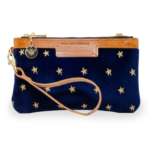 Mini Diana 2 in 1 Clutch - Gold Stars on Navy Velvet