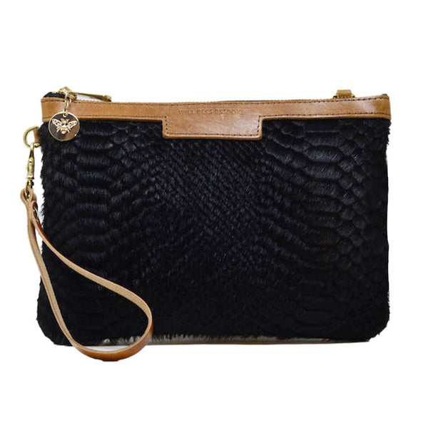 Oversized Diana 2 in 1 Clutch - Black Snake Print - Will Bees Bespoke