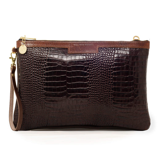 Oversized Diana 2 in 1 Clutch - Brown Croc