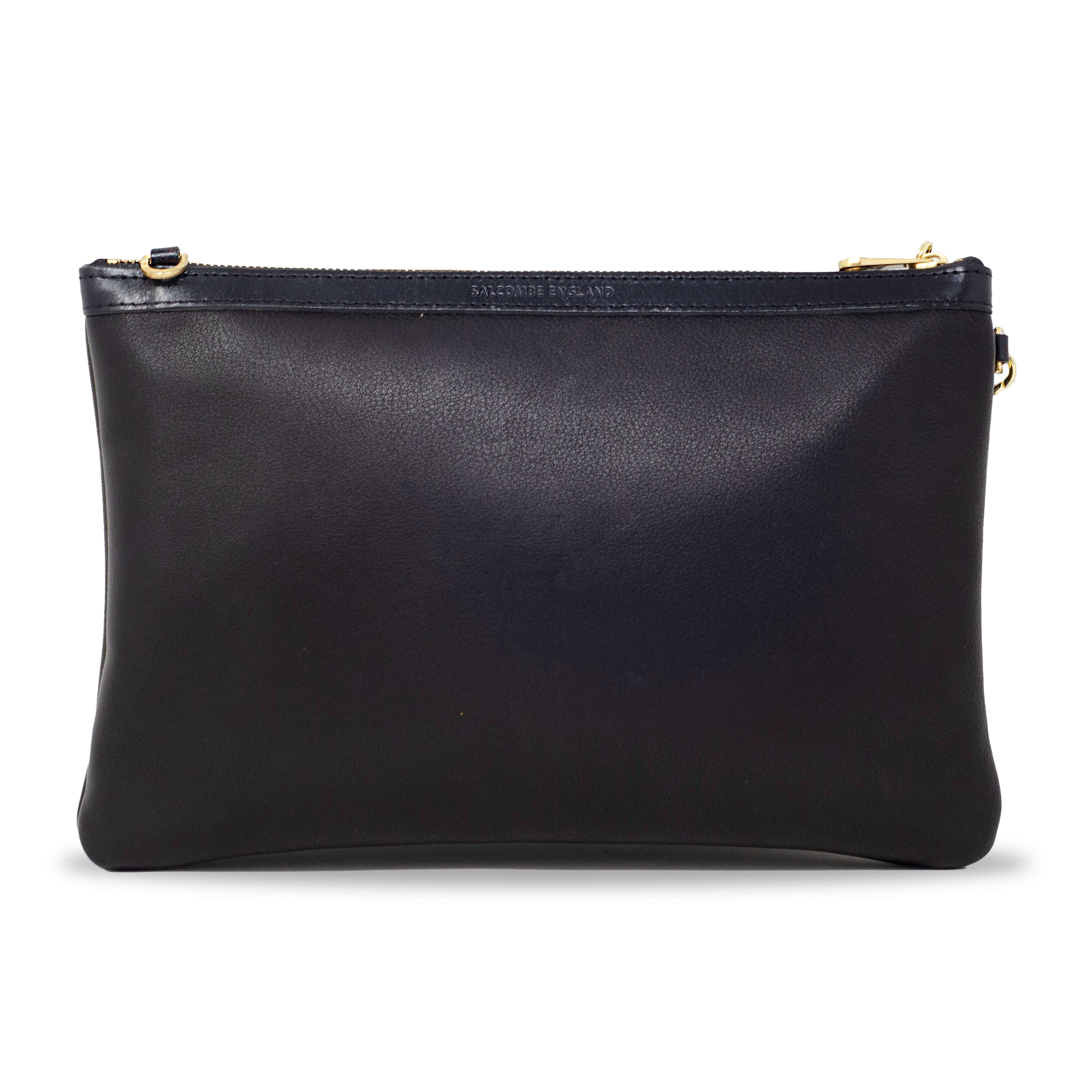 Large Clutch Bag in Black Leather with Cross Body Option