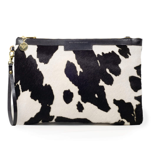 Oversized Diana 2 in 1 Clutch - Black Cow Print - Black Leather