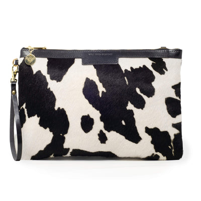 Oversized Diana 2 in 1 Clutch - Black Cow Print - Black Leather
