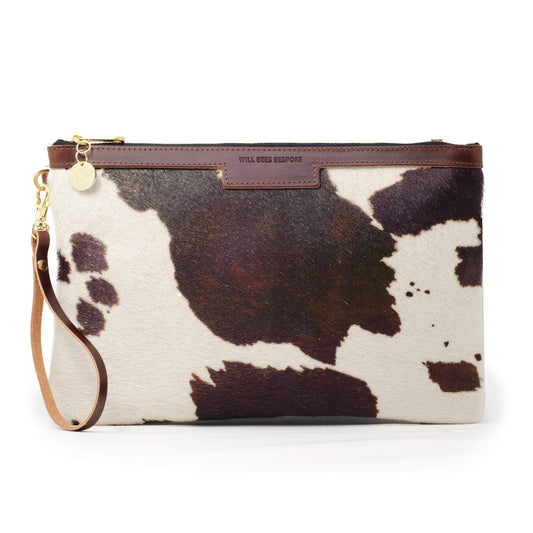 Oversized Diana 2 in 1 Clutch - Brown Cow Print - Brown Leather