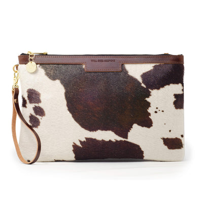 Oversized Diana 2 in 1 Clutch - Brown Cow Print - Brown Leather