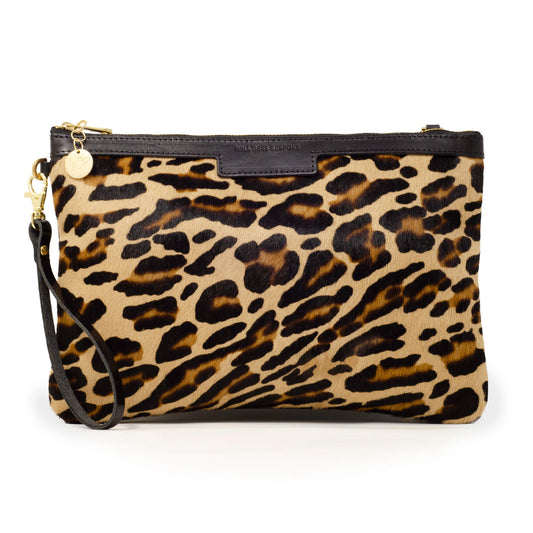 Oversized Diana 2 in 1 Clutch - Leopard Print - Black Leather