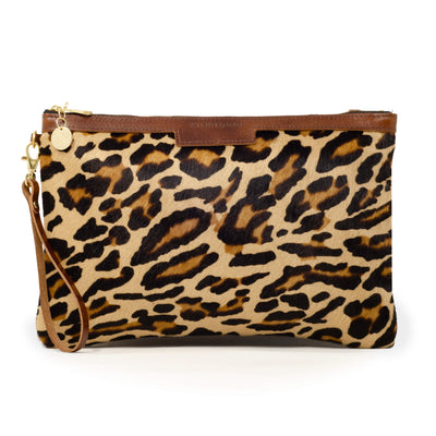 Oversized Diana 2 in 1 Clutch - Leopard Print - Brown Leather