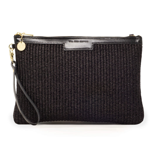 Oversized Diana 2 in 1 Clutch - Raffia in Black