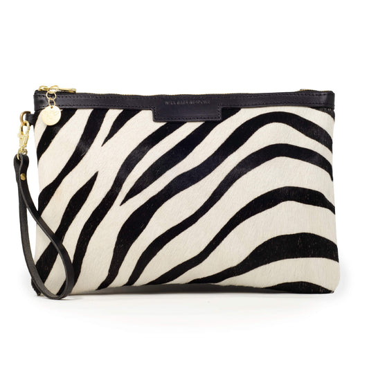 Oversized Diana 2 in 1 Clutch - Zebra Print - Black Leather