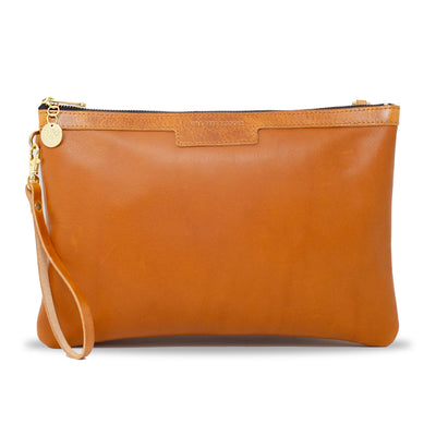 Oversized Diana 2 in 1 Clutch - Tan Leather