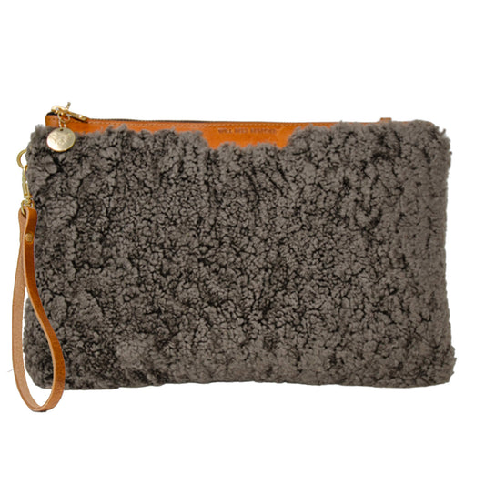 Oversized Diana 2 in 1 Clutch - Charcoal Sheepskin
