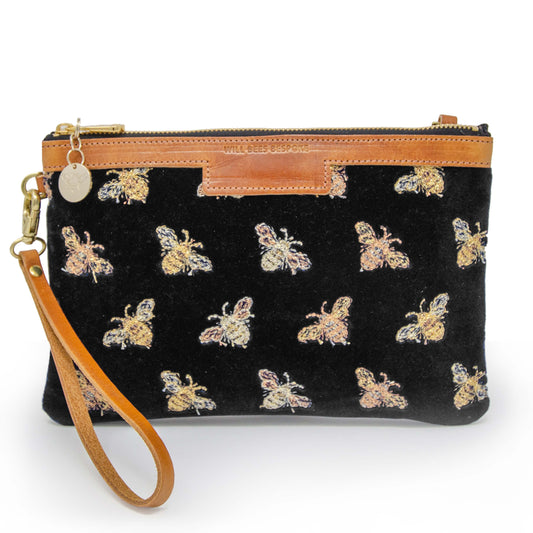Diana 2 in 1 Clutch - Classic Bees on Black Velvet - Will Bees Bespoke