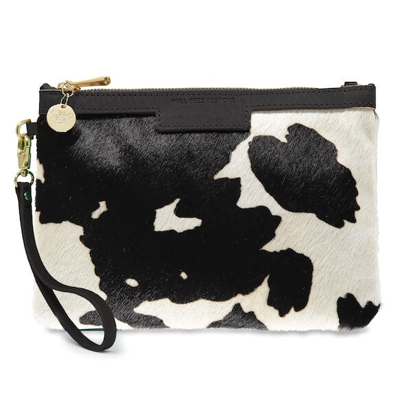 Diana 2 in 1 Clutch - Black Cow Print - Black Leather