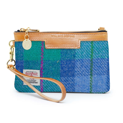 Mini Diana Clutch - Harris Tweed® Blue & Teal - Will Bees Bespoke
