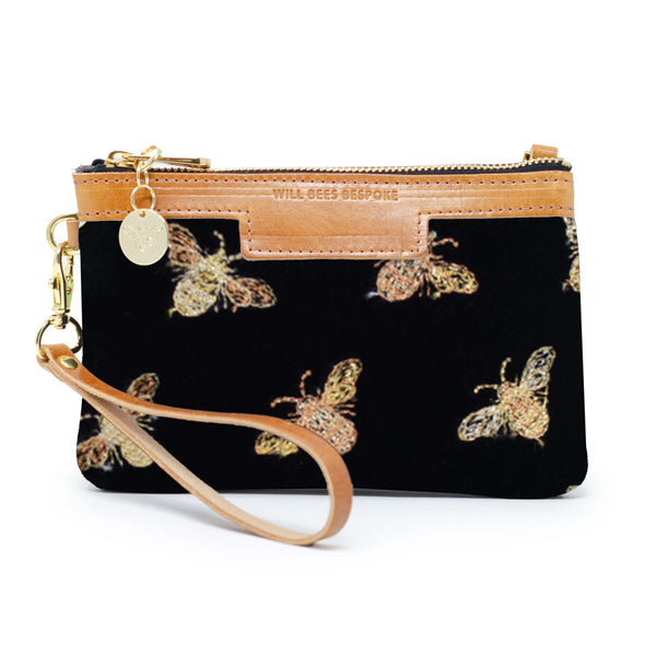 Mini Diana 2 in 1 Clutch - Classic Bees on Black Velvet - Will Bees Bespoke